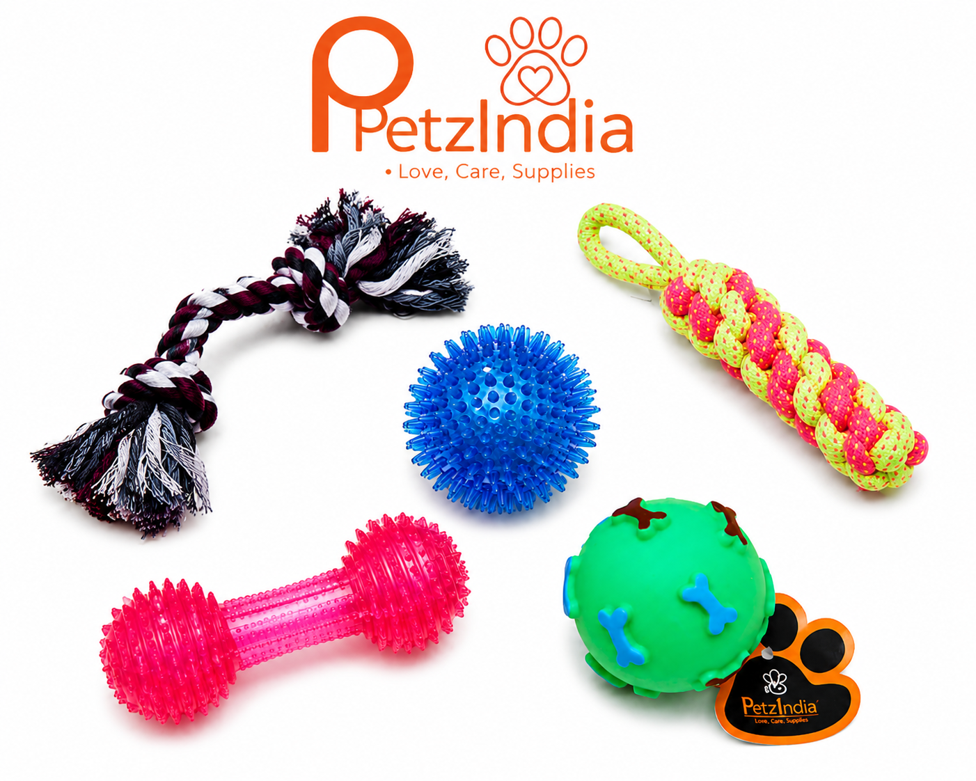 PetzIndia Colorful 5-in-1 Pet Play Toy Set