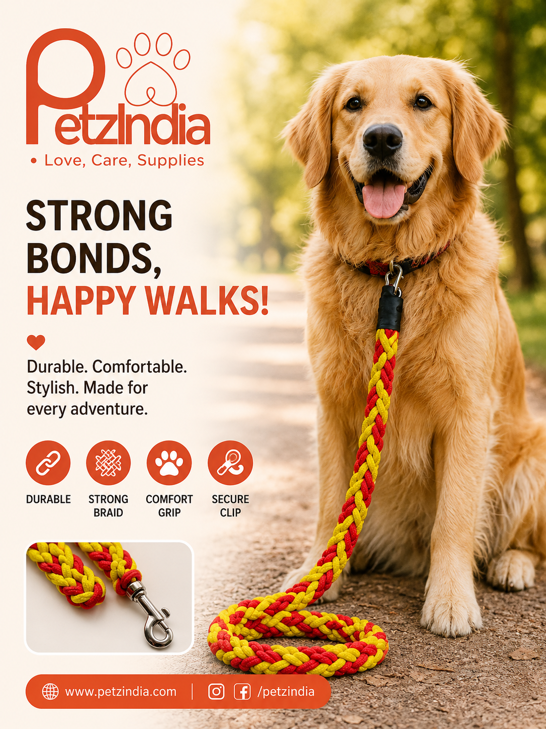 Petzindia cotton thread rope lead for dog