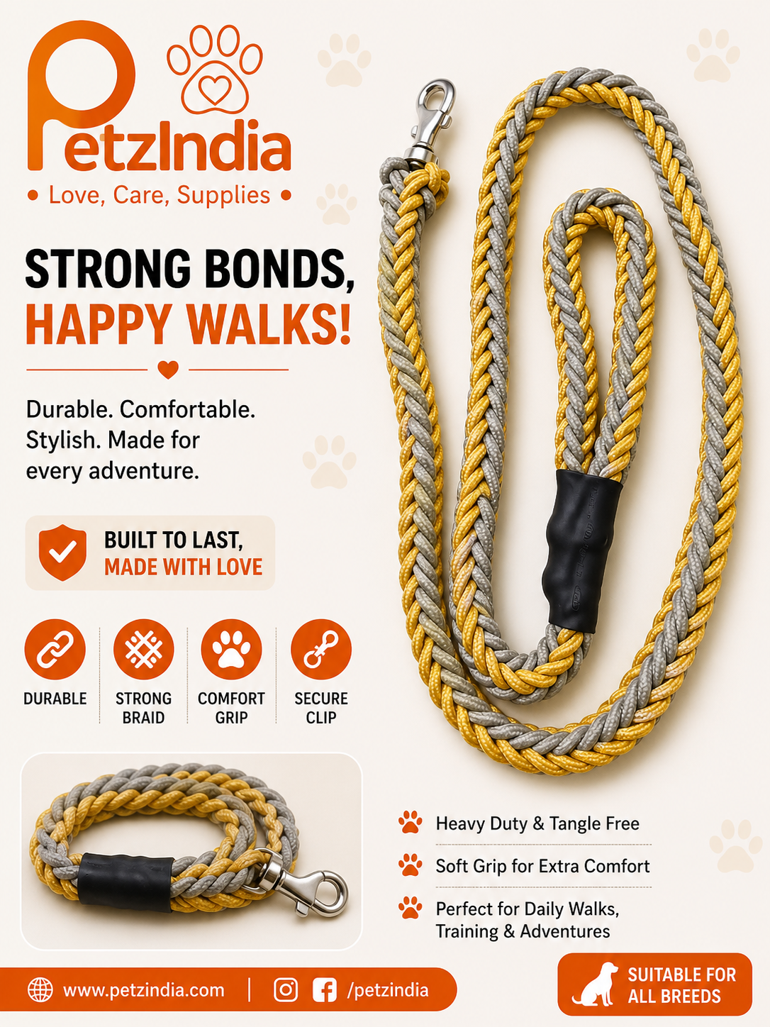 Petzindia cotton thread rope lead for dog