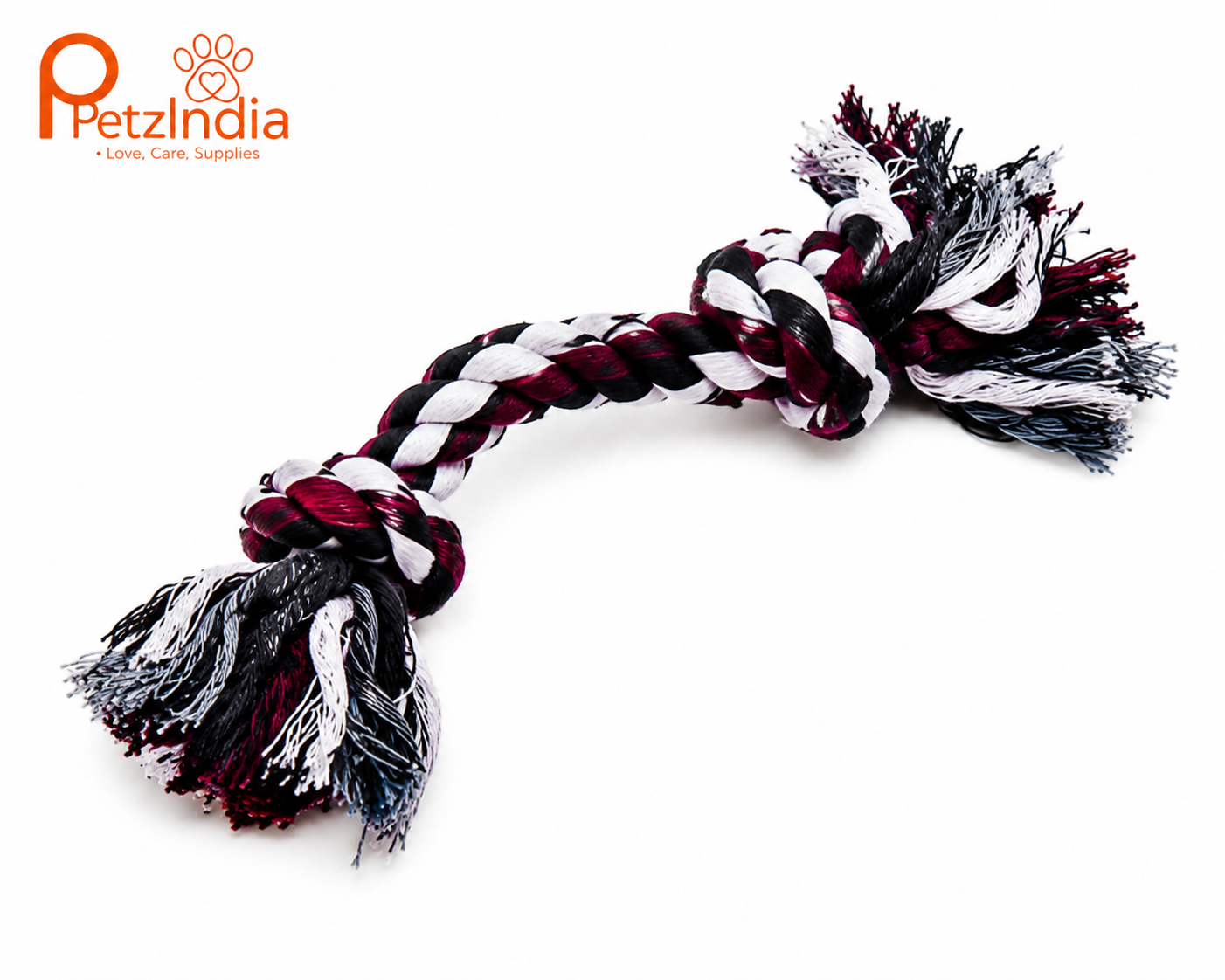 PetzIndia Double Knot Cotton Rope Dog Toy – Durable Chew & Tug Toy (Multicolor)