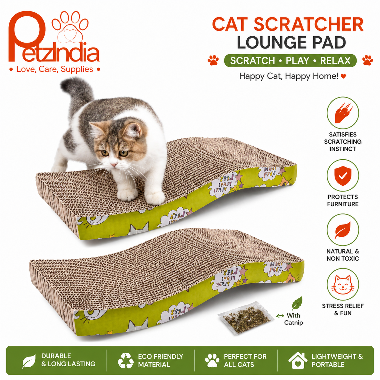 PetzIndia Scratch & Relax Cat Lounge Pad (Multicolor-Slide)