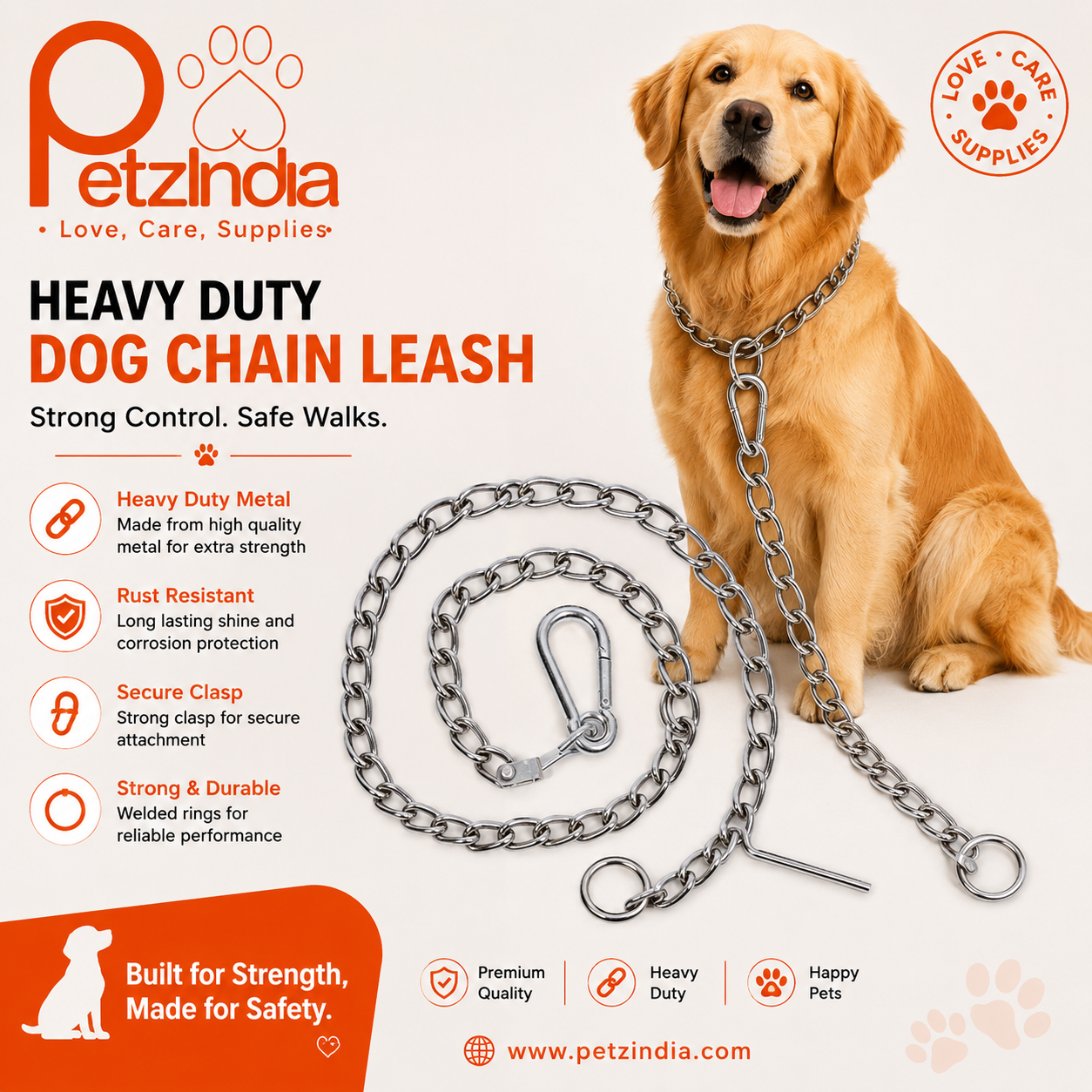 Pentzindia Plain Dog Chain With Snap Ballan Hook