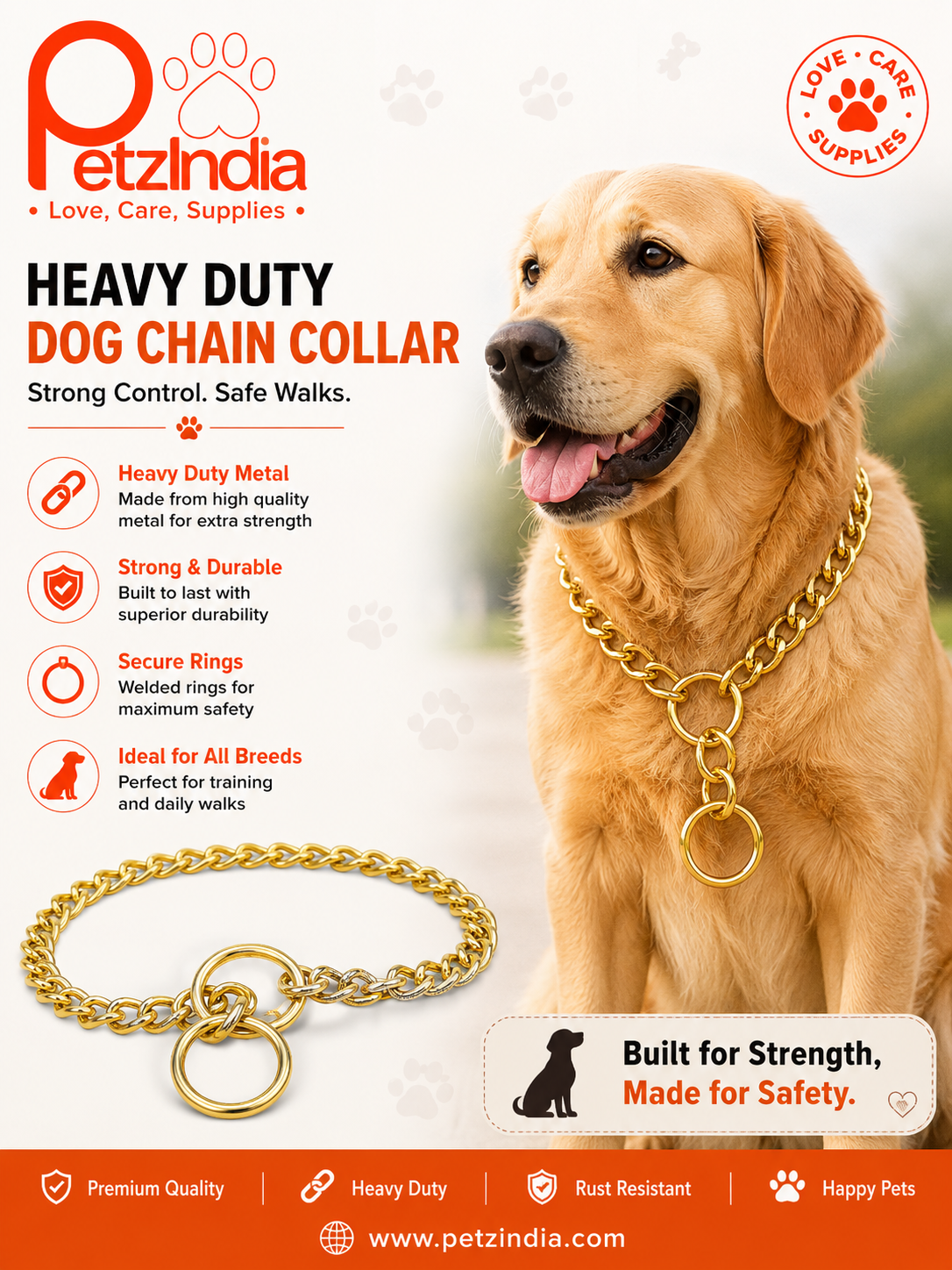 PentzIndia  Yellow Gold Dog Choke Chain 2 Feet
