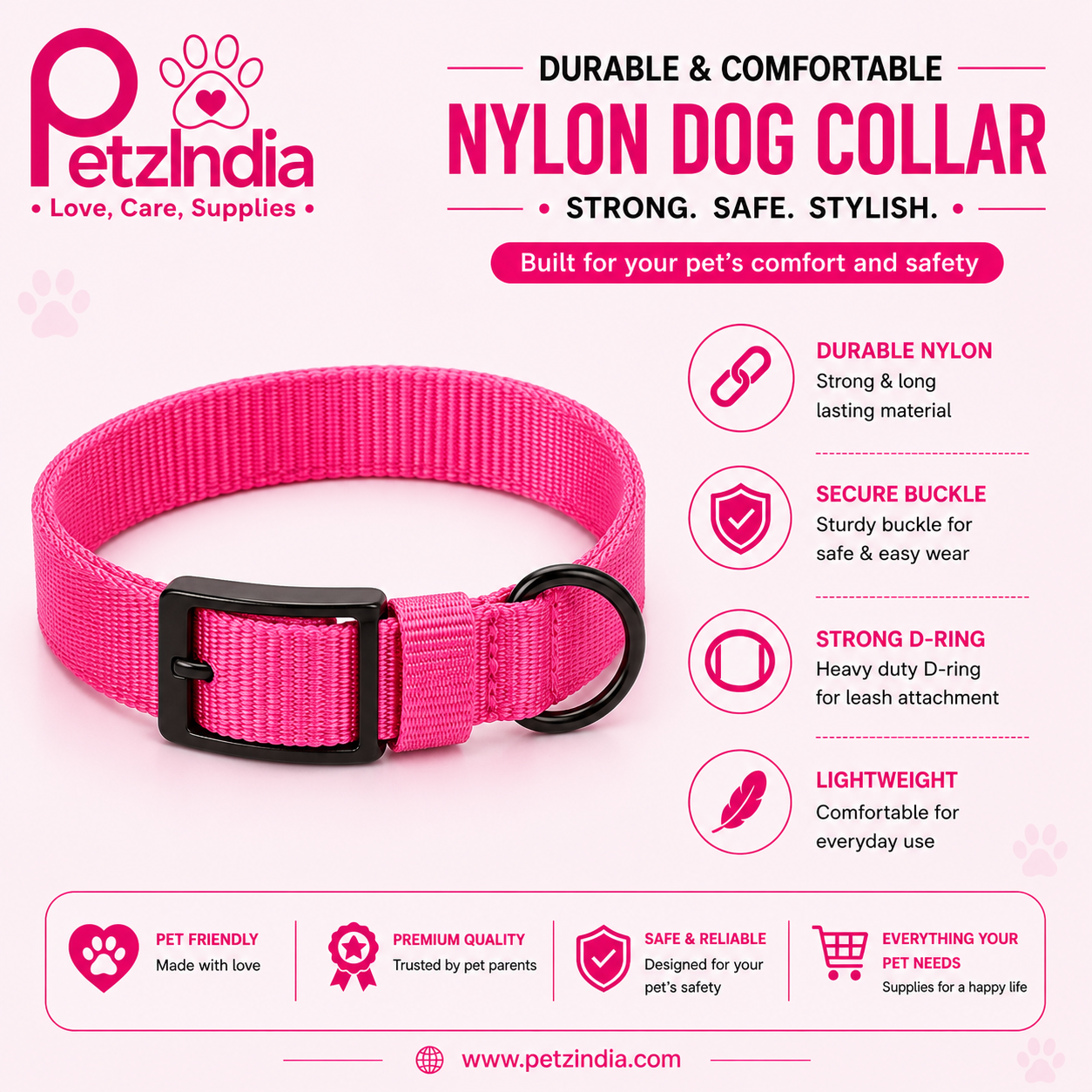 PetzIndia PP Double Layer Dog Collar With Buckle