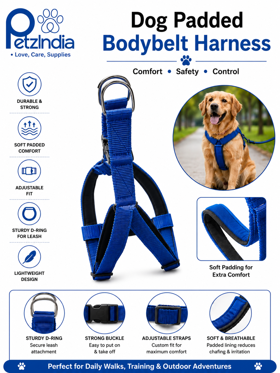 PetzIndia Premium Padded Dog Bodybelt Harness