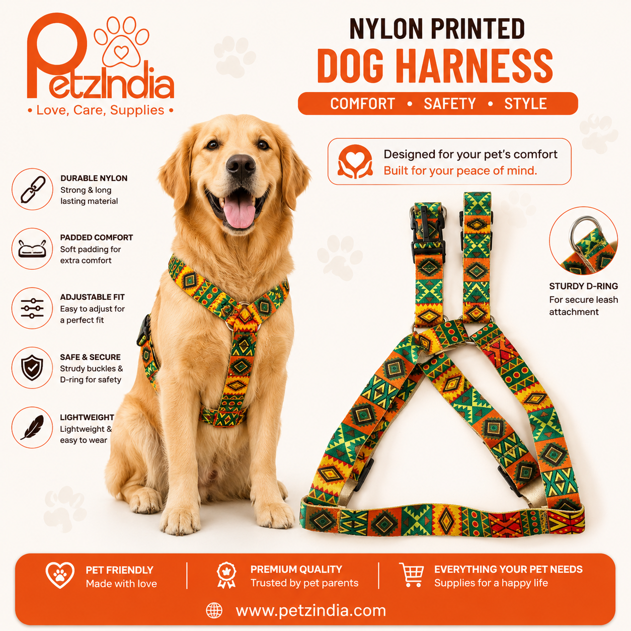 PetzIndia Nylon Printed Bodybelt For Dog