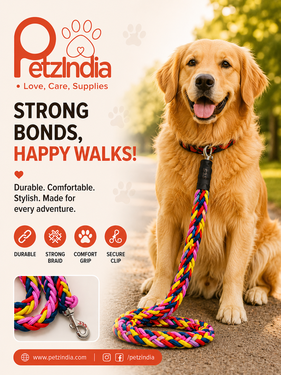 Petzindia cotton thread rope lead for dog