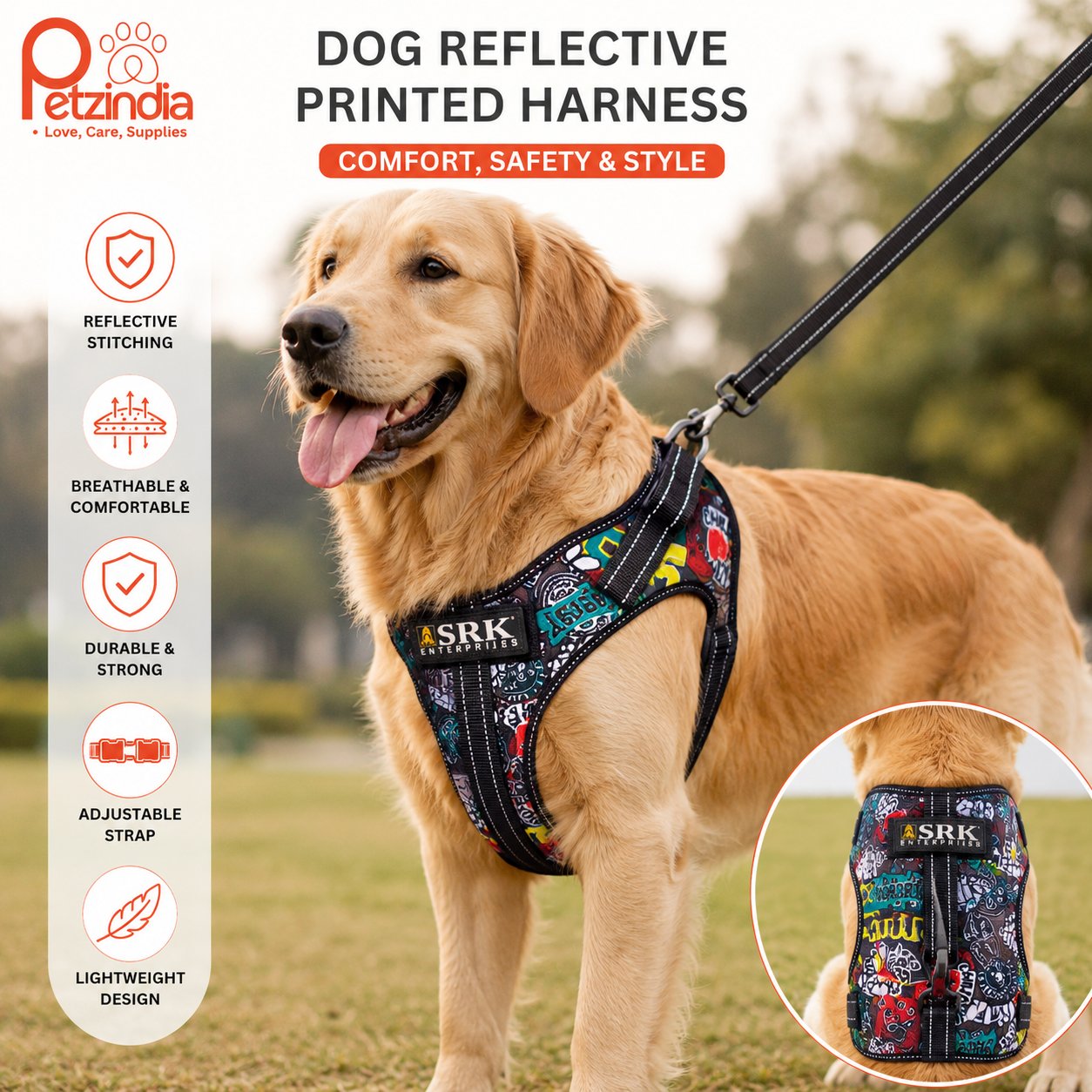 PetzIndia Reflective Printed K9 Harness