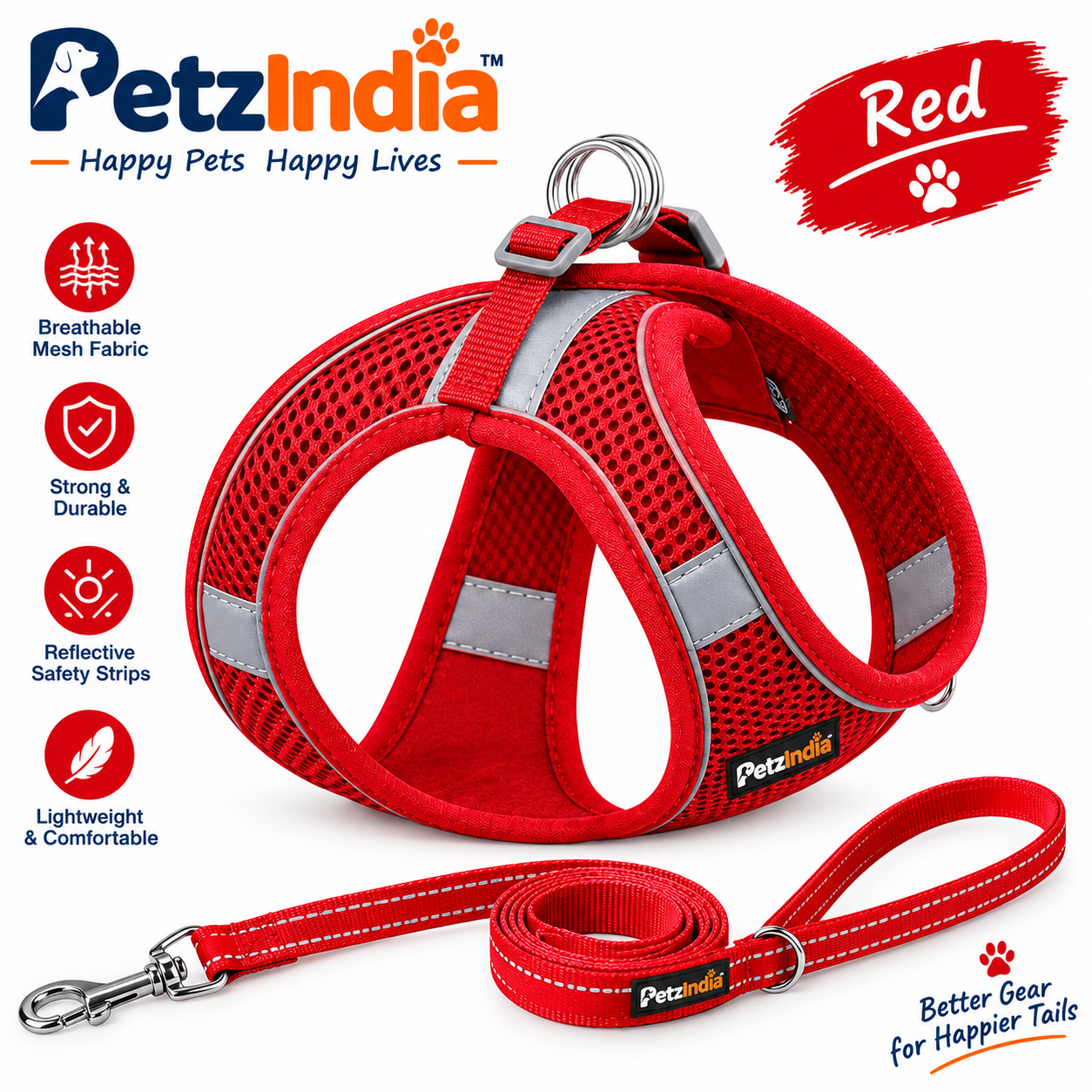 PetzIndia™ Lightweight Comfort Harness with Matching Leash- 15mm
