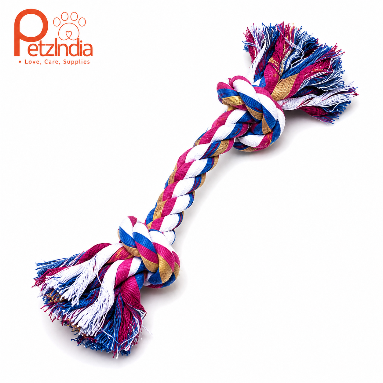 PetzIndia Double Knot Cotton Rope Dog Toy – Durable Chew & Tug Toy (Multicolor)