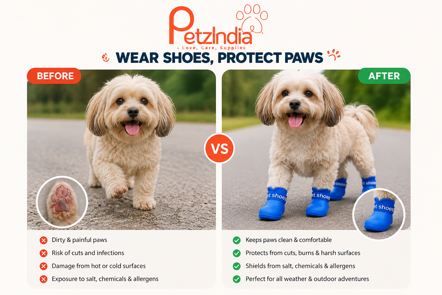 PetzIndia Waterproof Anti-Slip Dog Shoes – Soft Rubber Paw Protector Boots (Set of 4)