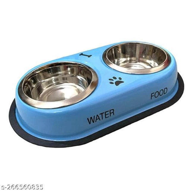 Stainless Steel 2 in 1 Feeding Bowl for Pet (Multicolor)
