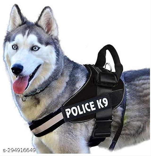 Nylon 1.25 inches Dog Harness (Black, L)