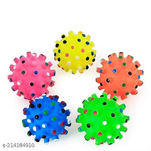 Teeth Cleaning Chewing Squeaky Ball for Pet (Multicolor, Pack of 4)