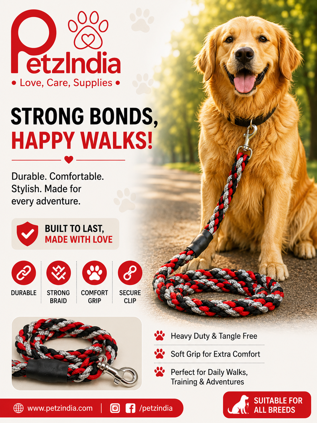 Petzindia cotton thread rope lead for dog