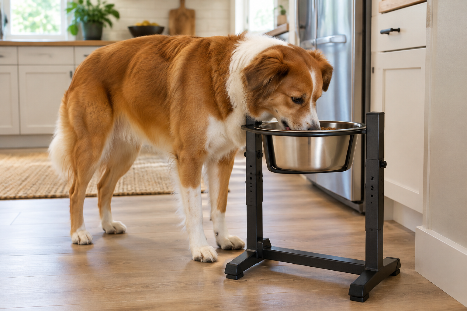 Dog Using Feeding Stand