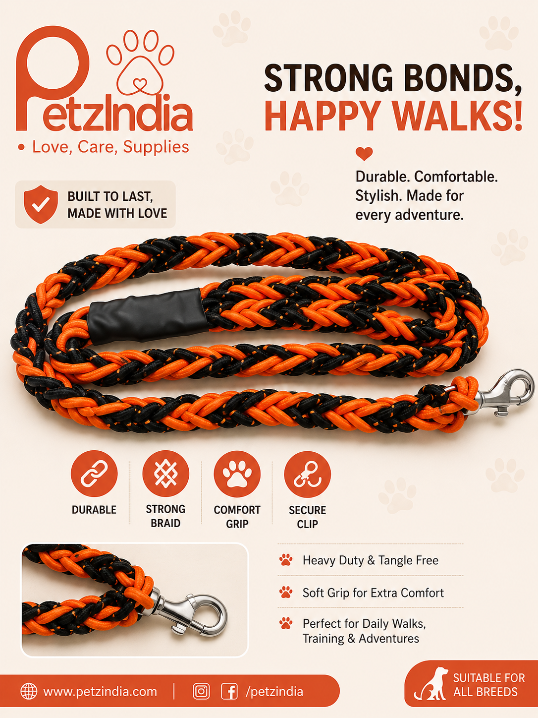 Petzindia cotton thread rope lead for dog