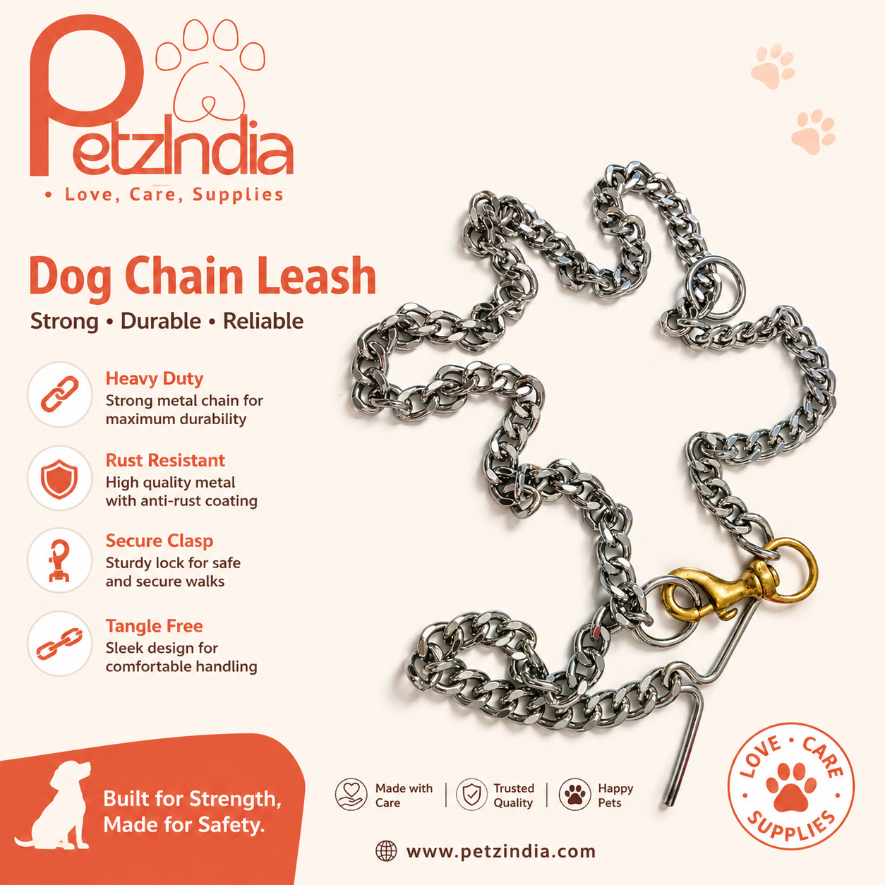 Petzindia Grinded Dog Chain With Brass Hook