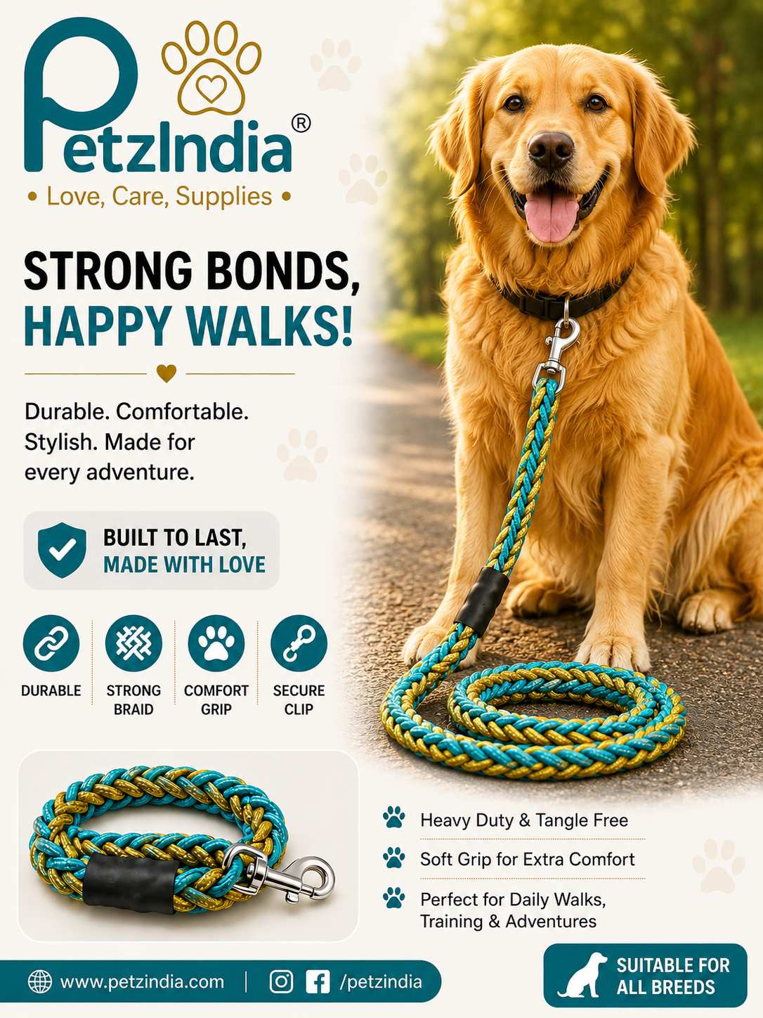 Petzindia cotton thread rope lead for dog