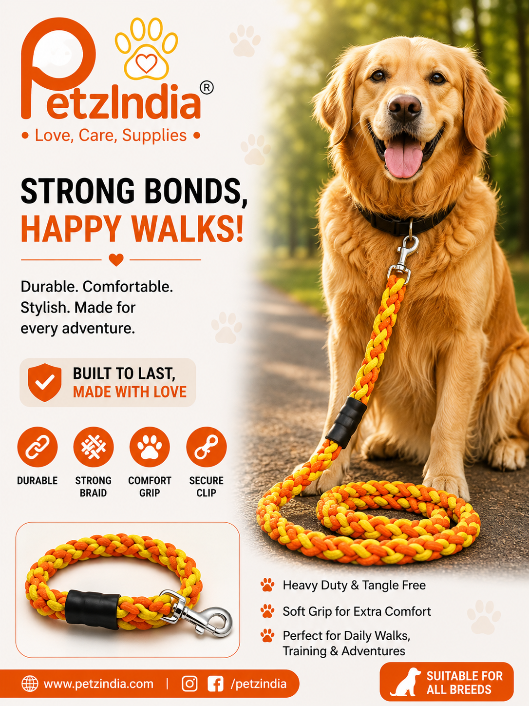 Petzindia cotton thread rope lead for dog